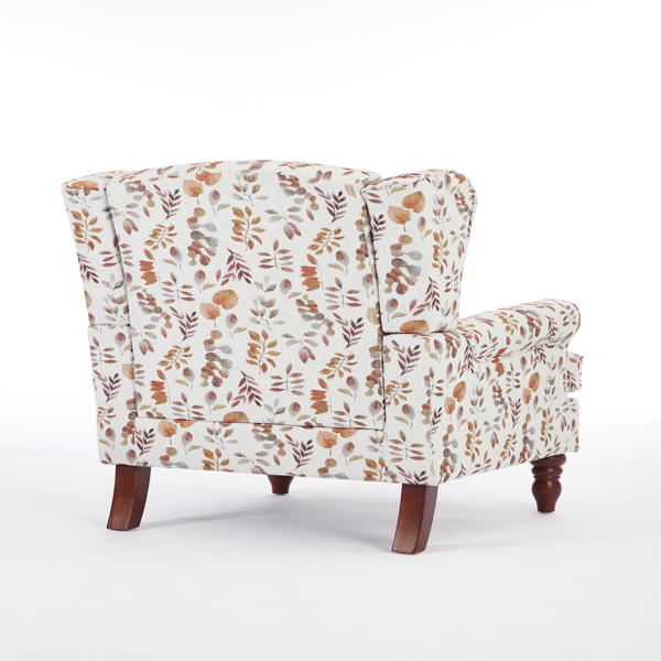Modern Accent Chair with Retro Wood Legs, Comfy Upholstered Armchair, Floral Design Single Sofa Chair for Living Room Bedroom Office - Floral Yellow-14