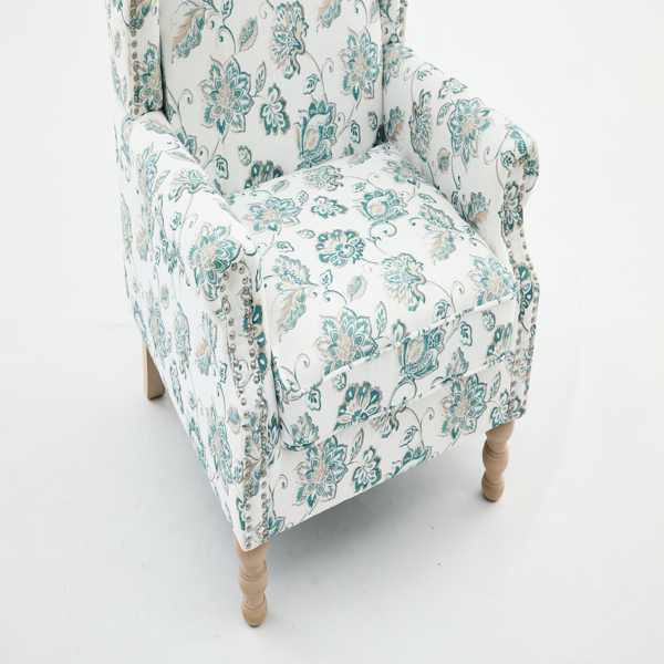 Modern Accent Chair with Retro Wood Legs, Comfy Upholstered Armchair, Floral Design Single Sofa Chair for Living Room Bedroom Office-9