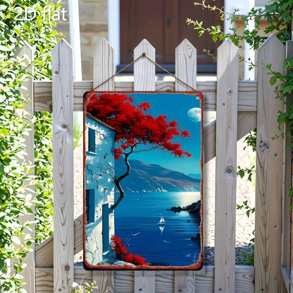 CIFbuy 1件 地中海风格画作，日落红树白屋 海滨墙饰（TikTok, temu 自提物流）-2