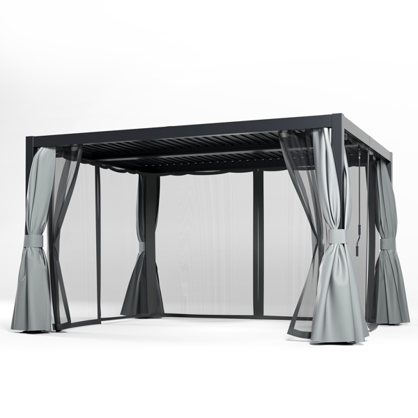 10' x 12'现代风格凉亭，带可调节百叶窗，适用于户外顶棚、花园，组装简便，经久耐用，炭灰色-4