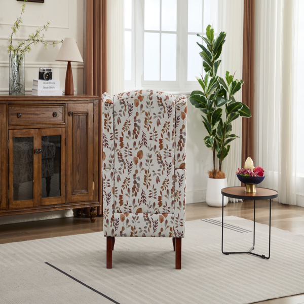 Modern Accent Chair with Retro Wood Legs, Comfy Upholstered Armchair, Floral Design Single Sofa Chair for Living Room Bedroom Office - Floral Yellow-22