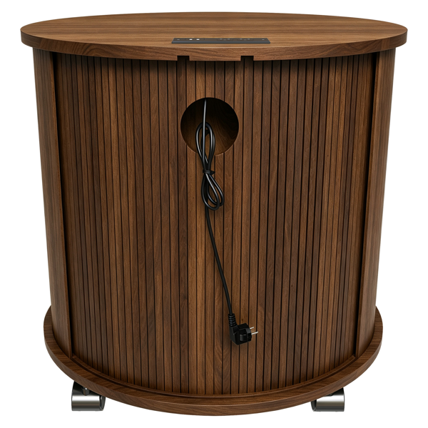 Mid Century Modern Cylinder End Table with Built-in Charging Station & Sliding Door, 2-Tier Storage Round Nightstand with USB Ports, Walnut Bedside Table for Living Room, Bedroom, Entryway-2