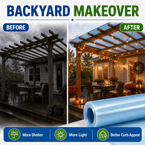 Polycarbonate Roof Panel Roll, Clear Roofing Panels Insulated Rainproof Greenhouse Panels Glass Fiber Roofing Canopy Cover for Farming, Sunroom 3.3x16.5ft(1x5m)-10