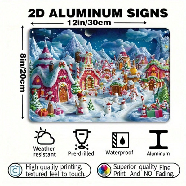 CIFbuy 1件圣诞冬日仙境马口铁画，雪屋墙饰 8x12英寸（TikTok, temu 自提物流）-5