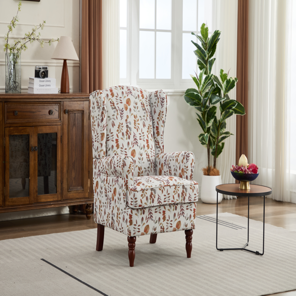 Modern Accent Chair with Retro Wood Legs, Comfy Upholstered Armchair, Floral Design Single Sofa Chair for Living Room Bedroom Office - Floral Yellow-10
