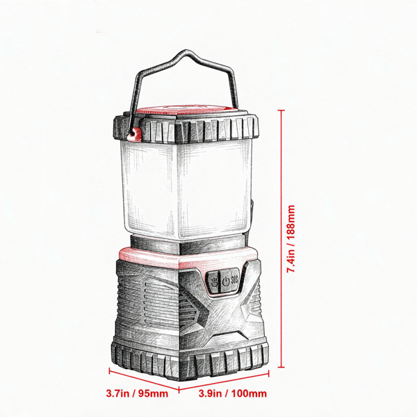 LED野营灯，1000LM 360°照明，4种照明模式，电池供电的户外手电筒，用于徒步钓鱼停电维修-3