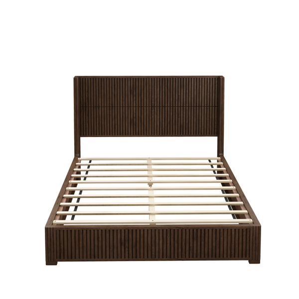 Solid Wood Platform Bed Frame with Headboard, No Box Spring Needed, Floor-standing bed, Easy Assembly, Queen Size, Walnut-7