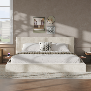 AirFrame King Bed Frame with adjustable Sliding Side Table, 8.7'' Cloud Upholstered Sponge Cushion, Easy Assembly (Off-White).