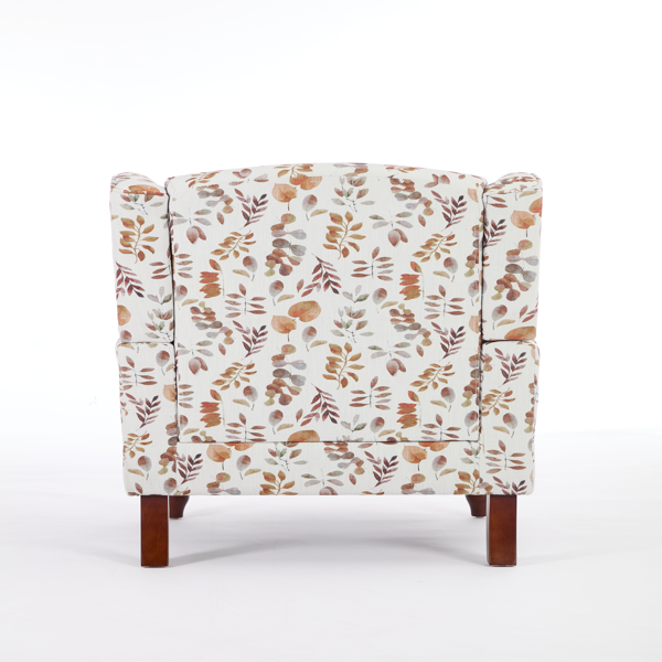 Modern Accent Chair with Retro Wood Legs, Comfy Upholstered Armchair, Floral Design Single Sofa Chair for Living Room Bedroom Office - Floral Yellow-19