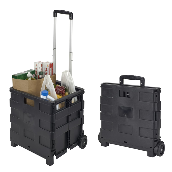 Bin 可折叠多功能塑料收纳手推车，黑色，15 英寸 ×13 英寸 ×14.2 英寸-1