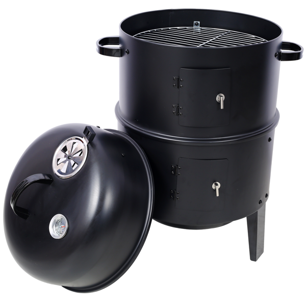 Charcoal Smoker Grill Wood Smoker Grills Outdoor Cooking 16 Inch Vertical Smoker Portable BBQ Grill for Camping, Black-3