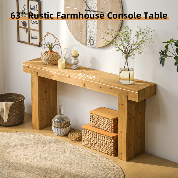 63" Solid Wood Console Table – Rustic Farmhouse Sofa Table for Entryway, Hallway, or Behind Couch, Narrow Rectangular Design-3
