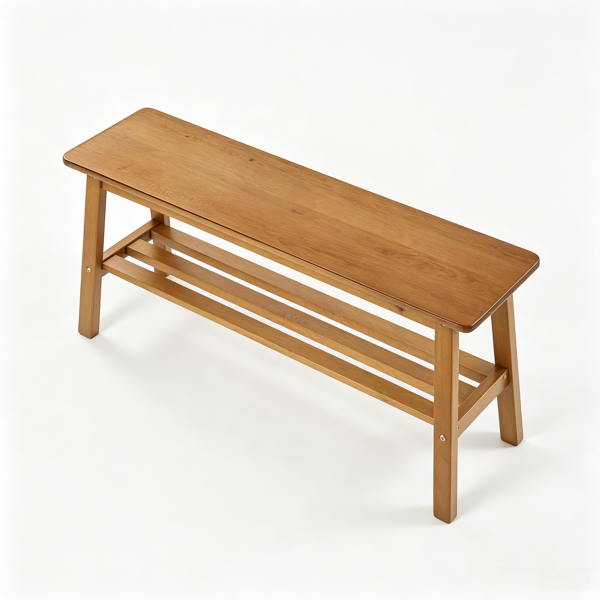 【禁售亚马逊】松木 浅棕色 100*30*45.5cm 餐厅长凳 带层架-3