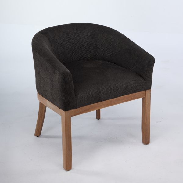 Mid Century Modern Upholstered Barrel Dining Chairs with Arms,Farmhouse Linen Kitchen & Dining Room Chairs with Natural Hardwood Frame, 19" W Accent Chairs,Single Pack,Charcoal Gray,SW1891BK-4
