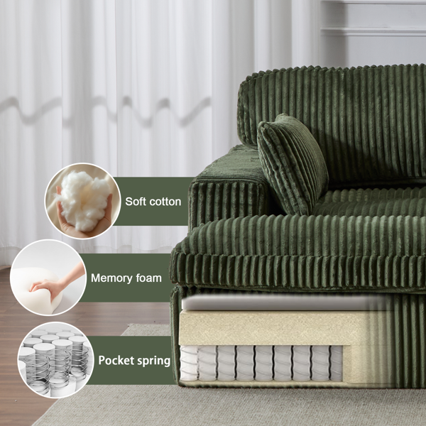 Double Chaise Lounge Chair Indoor,Oversized Upholstered Sleeper Cloud Couch,Deep Seat Luxury Sofa Bed,Sectional Sofa Chaise Love-seat,Corduroy Reading Chair for Living Room,No Assembly Required,Green-22