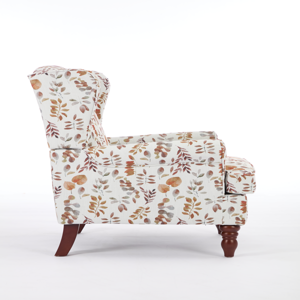 Modern Accent Chair with Retro Wood Legs, Comfy Upholstered Armchair, Floral Design Single Sofa Chair for Living Room Bedroom Office - Floral Yellow-12