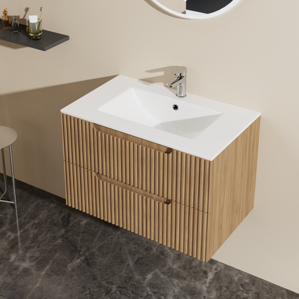 30" Wall Mounted Bathroom Vanity with Sink Floating Bathroom Cabinet Sink Combo, Soft-Close System, 2 Extra Big Drawers, Walnut-3