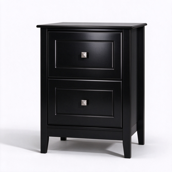 【禁售AM】黑色 密度板 喷漆 48*35*60cm 两抽 床头柜 带2个三插+1USB+1TYPE-C 美规电源-1