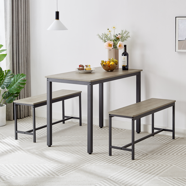 Dining Table Set, Bar Table with 2 Dining Benches, Kitchen Table Counter with Chairs, Industrial for Kitchen Breakfast Table, Living Room, Party Room, Grey and Black,43.3″L x 23.6″W x 29.9″H-2