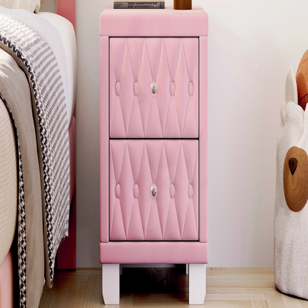 Elegant Velvet Nightstand with 2 Drawers and Crystal Handle, Storage Bedside Table with Button-Tufted, Pink(Old SKU:N733P210398H)-15