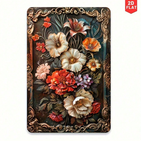 CIFbuy Retrustch 复古花卉金属招牌 8x12英寸，乡村风铁皮墙饰，适用于家居、厨房、花园装饰，创意复古风格花卉图案（TikTok, temu 自提物流）-1