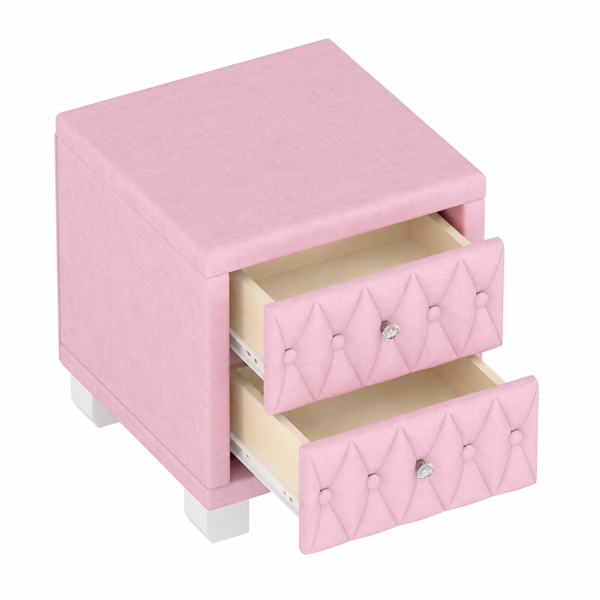 Elegant Velvet Nightstand with 2 Drawers and Crystal Handle, Storage Bedside Table with Button-Tufted, Pink(Old SKU:N733P210398H)-6