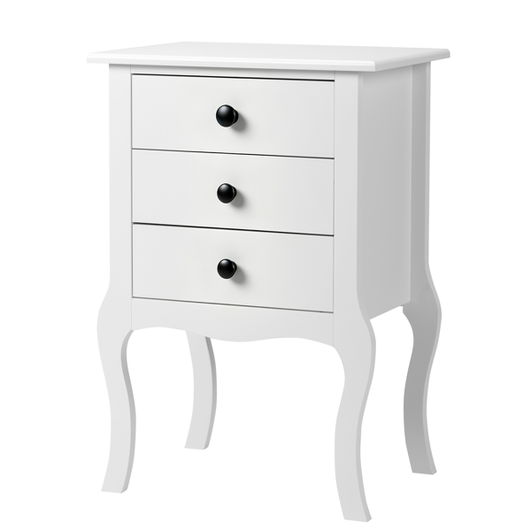 3抽欧式弯脚床头柜 密度板喷漆储物柜 48*34*70cm 白色-3