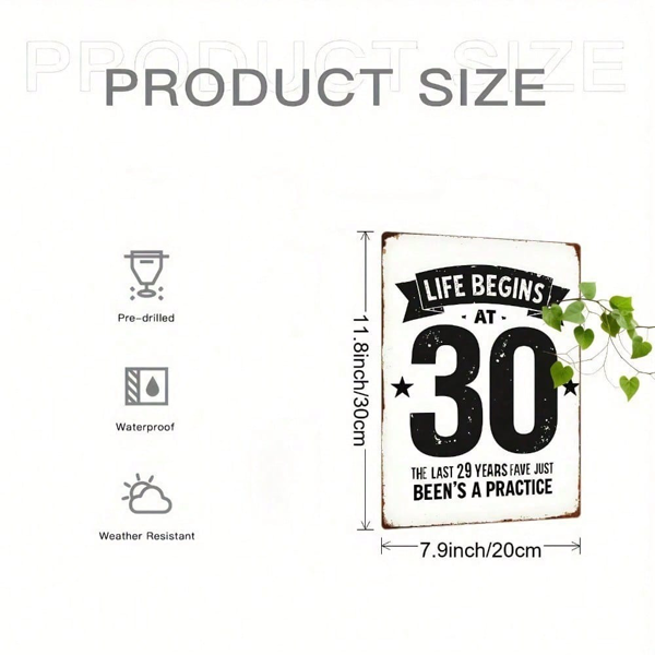 CIFbuy 复古人生始于30岁 金属牌 8x12英寸 乡村风铁皮墙饰 做旧效果 金属艺术铭牌 适用于男士洞穴吧台车库（TikTok, temu 自提物流）-4