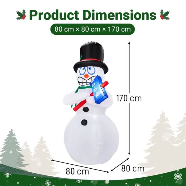 5.6ft  抖动雪人  3颗LED灯  束口袋 190D涤纶 圣诞充气装饰 12V 12V,1250mA 15W 英规-4
