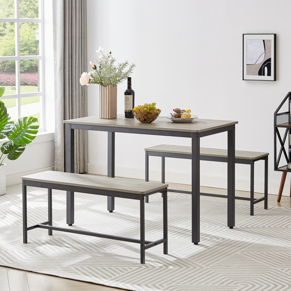 Dining Table Set, Bar Table with 2 Dining Benches, Kitchen Table Counter with Chairs, Industrial for Kitchen Breakfast Table, Living Room, Party Room, Grey and Black,43.3″L x 23.6″W x 29.9″H-1