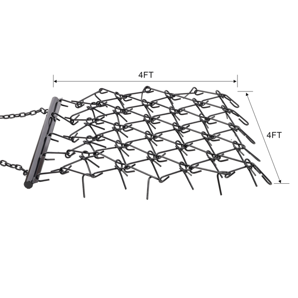4FT Heavy-Duty Steel Drag Harrow,Field Leveling Chain Rake,Compatible with ATV UTV Compact Utility Tractors,Black Coated Durable Construction-8