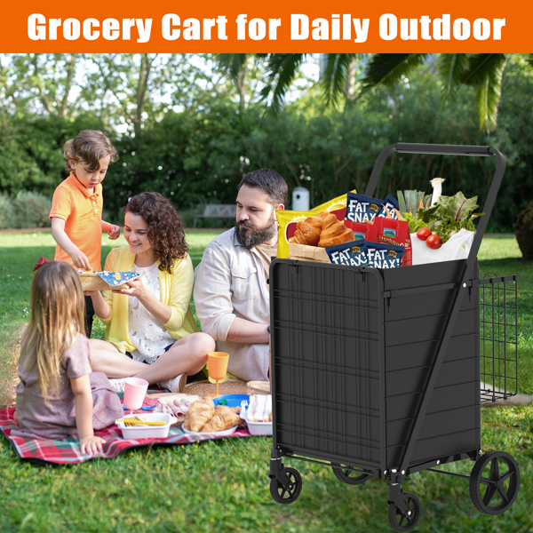 Extra Large Shopping Cart,Grocery Cart on Wheels, Foldable Utility Shopping Carts with Double Basket and 360° Rolling Swivel Wheels for Groceries Laundry-5