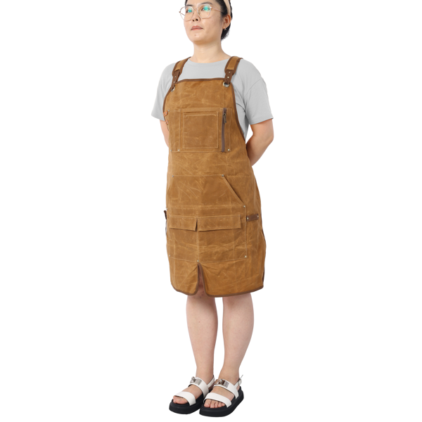 Long Heavy Duty Waxed Canvas Tool Apron, Carpenter Aprons, Woodworking Aprons, Carpenters Water-Resistant 18 Oz ,Fully Adjustable to Comfortably Fit Men and Women-3