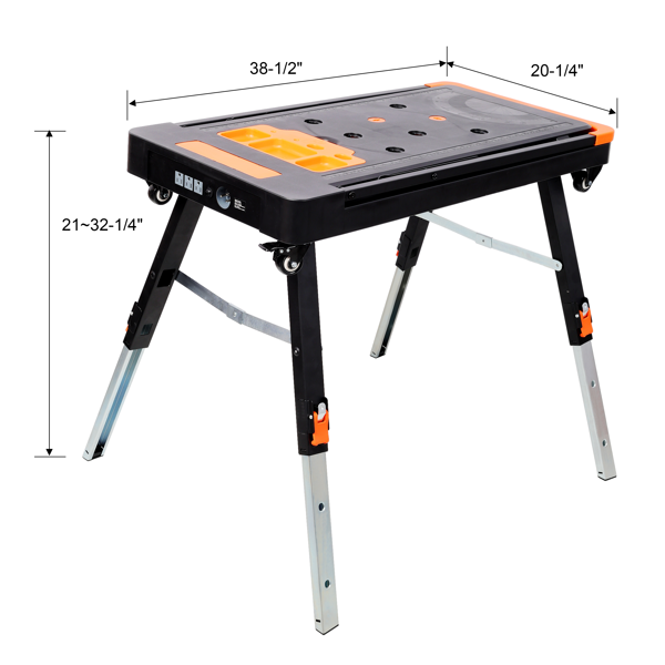 8-in-1 Multifunctional Folding Work Table with US Standard Socket, Portable Heavy Duty Workbench with Wheels for Garage Workshop Home Use-17