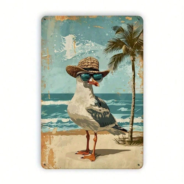 CIFbuy 复古海鸥冲浪板金属铁皮装饰画 20x30厘米 复古海岸海滩墙面艺术家居酒吧男士洞穴装饰（TikTok, temu 自提物流）-1