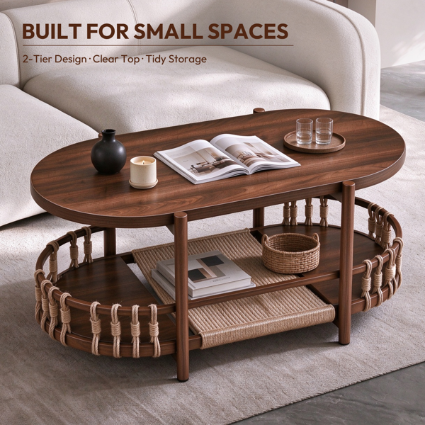 胡桃色 96*50*46cm 密度板贴三胺+铁 双层绳编 热转印 茶几-11