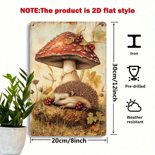 CIFbuy 复古铁质金属锡制墙饰 20x30厘米 动物蘑菇图案 墙面装饰 适用于花园、庭院、客厅、卧室（TikTok, temu 自提物流）-6