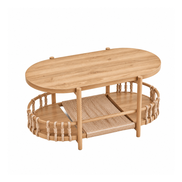 原木色 96*50*46cm 密度板贴三胺+铁 双层绳编 热转印 茶几-1