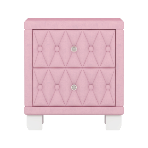 Elegant Velvet Nightstand with 2 Drawers and Crystal Handle, Storage Bedside Table with Button-Tufted, Pink(Old SKU:N733P210398H)-7