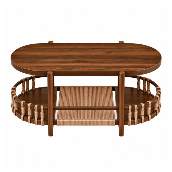胡桃色 96*50*46cm 密度板贴三胺+铁 双层绳编 热转印 茶几-2