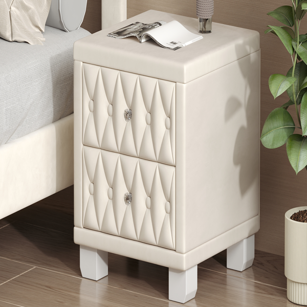 Elegant Velvet Nightstand with 2 Drawers and Crystal Handle, Storage Bedside Table with Button-Tufted, Beige(Old SKU:N733P210398A)-15