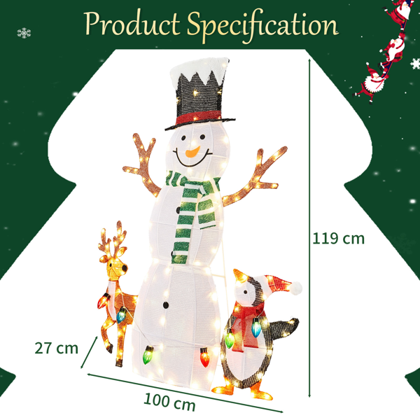 4ft   白色 2.5D 雪人带企鹅小鹿 122L暖白光  带彩色灯串 圣诞灯饰雪人 5V 6w 英规-6