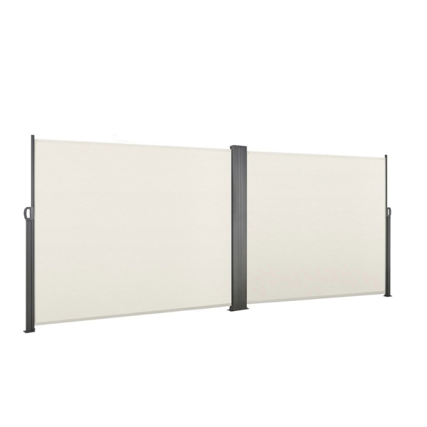 71“x 236”可伸缩露台侧遮阳篷，花园室外房间分隔器，阳台，游泳池和甲板，米色-2