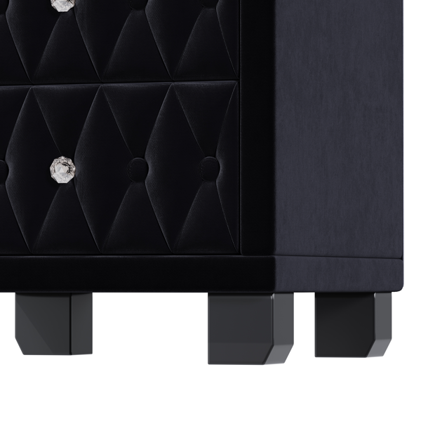 Elegant Velvet Nightstand with 2 Drawers and Crystal Handle, Storage Bedside Table with Button-Tufted, Black(Old SKU:N733P210398B)-6