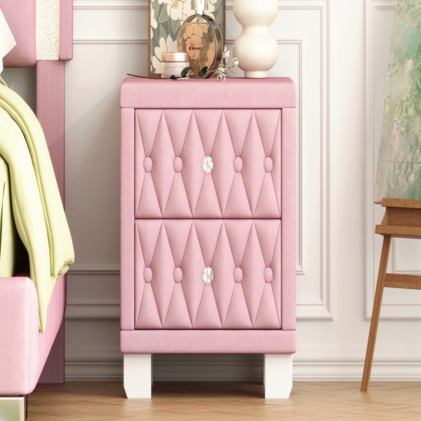 Elegant Velvet Nightstand with 2 Drawers and Crystal Handle, Storage Bedside Table with Button-Tufted, Pink(Old SKU:N733P210398H)-11