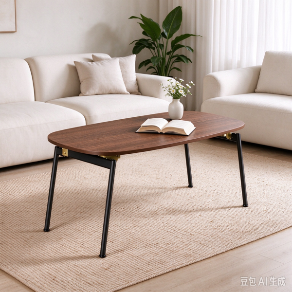 【禁售AM】咖啡色 80*40*45cm 中纤板贴三胺+铁 折叠 茶几 CT0BRRES-13