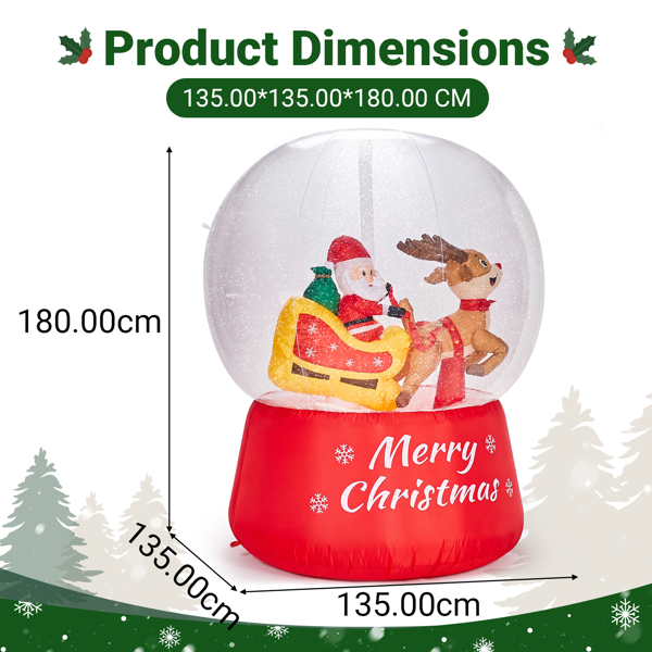 6ft  鹿拉老人水晶球 5颗LED灯 飘雪款 束口袋 210D涤纶 圣诞充气装饰 12V 12V,1250mA 15W 美规-12