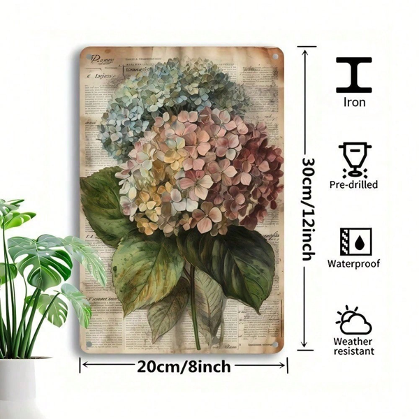 CIFbuy 复古3D绣球花金属铁皮墙饰 8x12英寸 乡村风花卉装饰 适用于客厅 卧室 农舍 浴室 拍摄氛围感（TikTok, temu 自提物流）-4