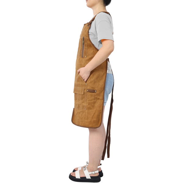 Long Heavy Duty Waxed Canvas Tool Apron, Carpenter Aprons, Woodworking Aprons, Carpenters Water-Resistant 18 Oz ,Fully Adjustable to Comfortably Fit Men and Women-6