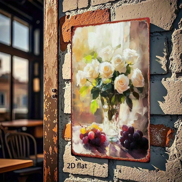 CIFbuy MISSE 8x12英寸 白玫瑰 铁质金属锡制招牌 乡村风花卉墙面装饰 装饰适用于农舍 客厅 厨房 卧室 浴室 P（TikTok, temu 自提物流）-6
